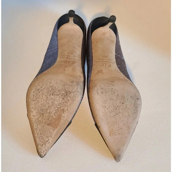 SJP SARAH JESSICA PARKER FAWN 70 GLITTER HEELS SPARKLE SILVER BLACK SZ EU 37.5 - Picture 9 of 10